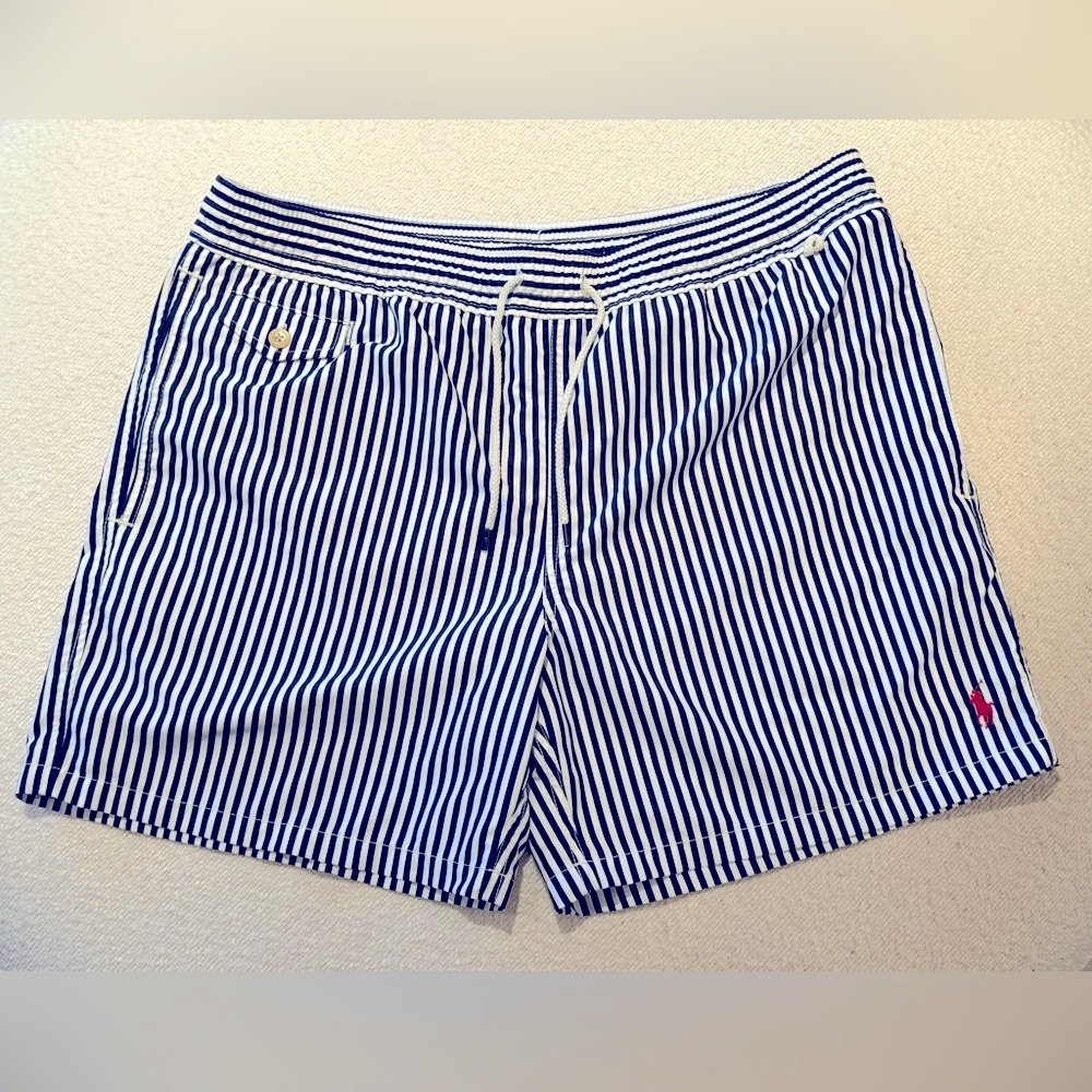 Polo by Ralph Lauren Navy and White Striped Swim Trunks